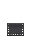 Valentino Bold Studded Leather Wallet With Textured Finish In Black