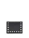 Valentino Bold Studded Leather Wallet With Textured Finish In Black