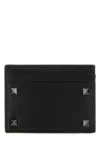 Valentino Garavani Men Black Leather Rockstud Card Holder