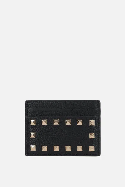 Valentino Garavani Rockstud Leather Cardholder In Black