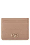 Valentino Powder Pink Leather Vlogo Card Holder In Brown