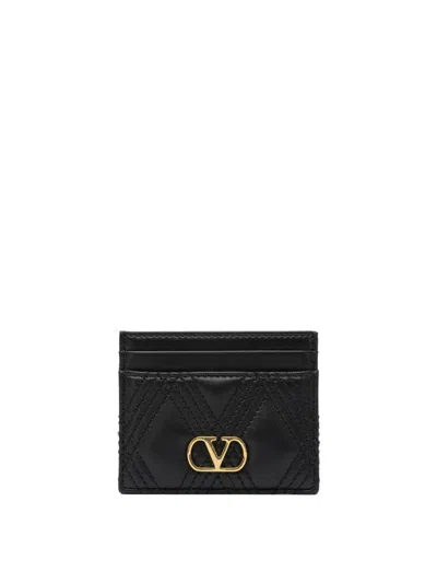 Valentino Garavani Portacarte Quiltie 67 In Nappa Nera Donna In Black