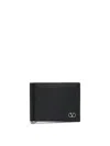 Valentino Garavani Vlogo Signature Grainy Calfskin Bi-fold Wallet With Money Clip In Black