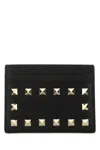 Valentino Black Leather Rockstud Card Holder In Black