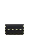 Valentino Garavani Rockstud Calfskin Cardholder With Zip Woman Black Uni In Black