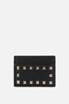 Valentino Rockstud Grainy Leather Card Holder In Black