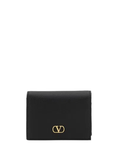 Valentino Garavani Vlogo Signature Leather Wallet Foldover Design In Black