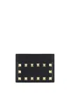 Valentino Rockstud Grainy Leather Card Holder In Black