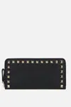 Valentino Garavani Textured Finish Wallet With Metallic Studs In Black