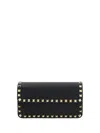 Valentino Garavani Rockstud Calfskin Cardholder With Zip Woman Black Uni In Black