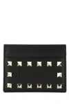 Valentino Black Leather Rockstud Card Holder In Black
