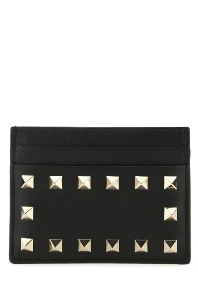 Valentino Garavani Black Leather Rockstud Card Holder