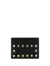 Valentino Garavani Women Rockstud Leather Card Case In Black