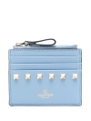 Valentino Garavani Garavani Rockstud Logo Detailed Zip-up Cardholder In Blue