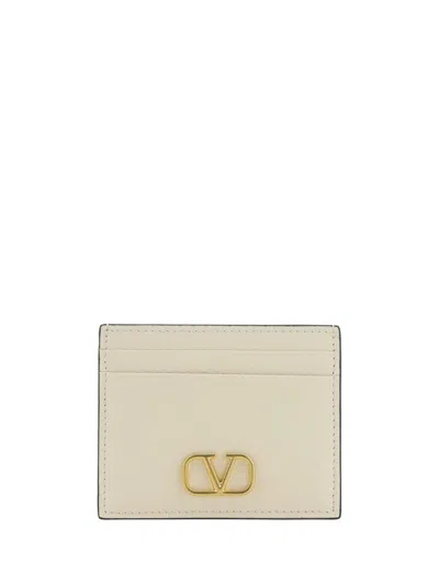 Valentino Garavani Card Holder Vlogo Signature Vit. Sof In Light Ivory