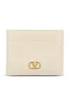Valentino Garavani Textured Leather Wallet With Logo Embellishment In Neutral