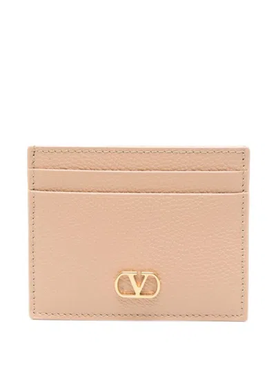 Valentino Garavani Vlogo Signature Leather Card Holder In Neutral