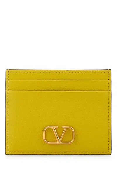 Valentino Garavani Slim Leather Card Holder With Compact Design In Yellow