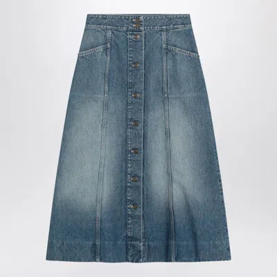 Valentino Washed Denim Midi Skirt In Blue