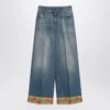 Valentino Garavani Light Blue Jeans With Logo Patch On The Back And Jacquard Cuffs In Denim Woman