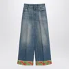 Valentino Garavani Light Blue Jeans With Logo Patch On The Back And Jacquard Cuffs In Denim Woman