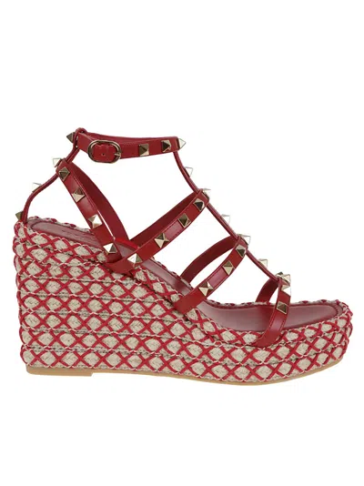 Valentino Garavani Wedge With Calfskin Straps In Red
