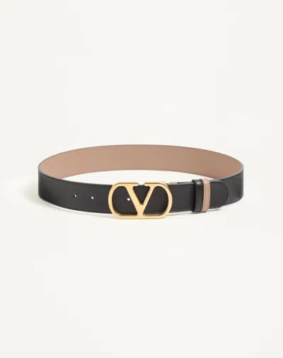 Valentino Garavani Reversible Vlogo Signature Belt In Glossy Calfskin 40 Mm Woman Black/beige 100