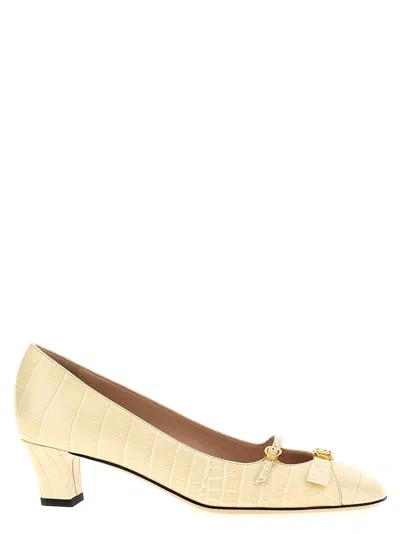 Valentino Garavani Valentino Bowow 45 Croc-embossed Leather Pump In Neutral