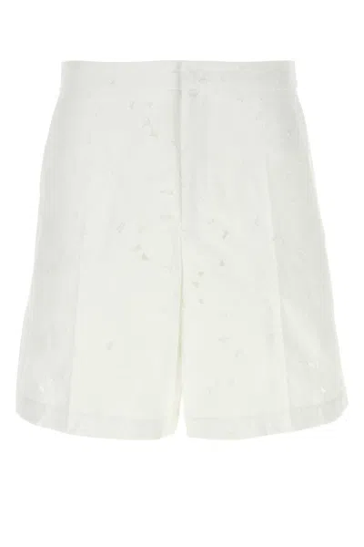 Valentino Cotton Blend Embroidered A-line Mini Shorts In White