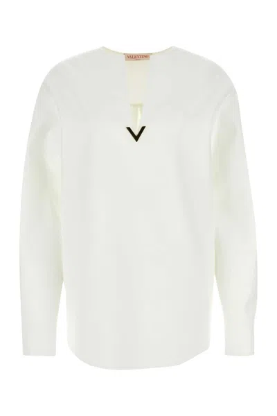 Valentino Garavani Logo V-embroidered Cotton-nylon Sweater In White