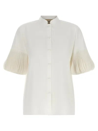 Valentino Garavani Pleated-sleeve Cotton Poplin Blouse In White