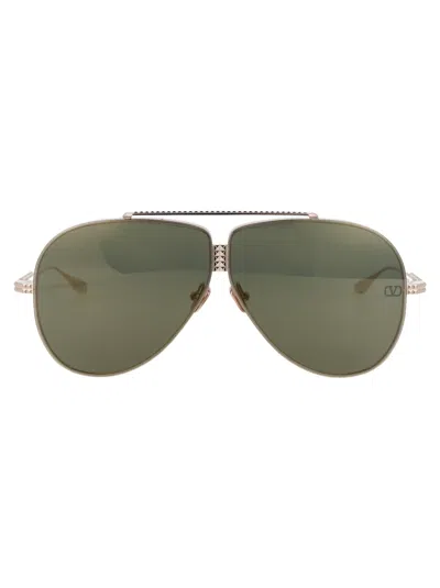 Valentino Garavani White Gold Titanium Sunglasses In Green