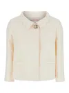Valentino Garavani White Jacket With Spread Collar And Front Jewel Button In Wool And Silk Woman In Multicolor