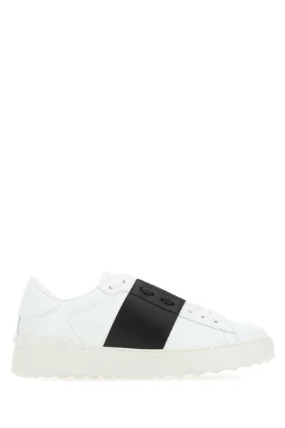 Valentino Garavani White Leather Open Sneakers With Black Band In Red