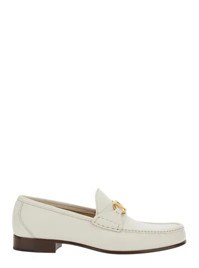 Valentino Garavani White Loafers With Vlogo Plaque On The Front In Leather Man