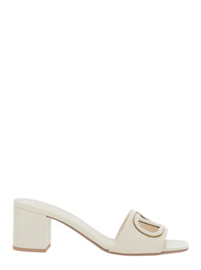 Valentino Garavani White Mules With Vlogo Cut-out On The Front In Leather Woman In Multicolor