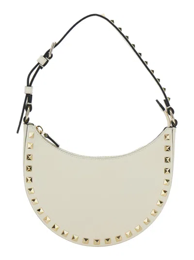 Valentino Garavani White Shoulder Bag With Adjustable Handle And Rockstud Embellishment In Leather W