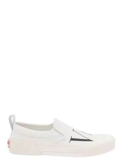 Valentino Garavani White Slip-on Sneakers With Vltn Print In Canvas Man In Multicolor
