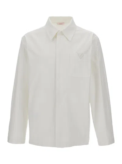 Valentino Garavani White V Logo Detail Jacket-shirt In Cotton Blend Man