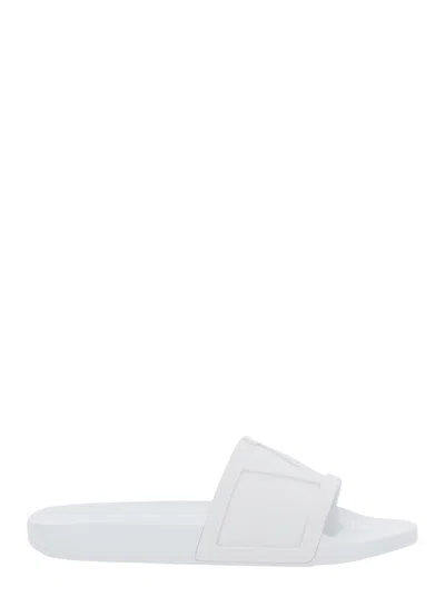 Valentino Garavani Whitesandals With Open Toe And Embossed Logo In Rubber Man