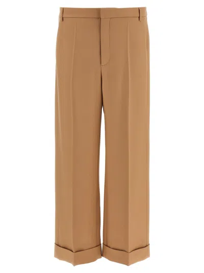 Valentino Wool Pants With Cuffed Hem And Pleated Front In Brown