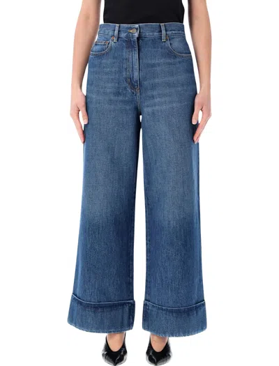 Valentino Garavani Wide-leg Denim Trousers In Blue