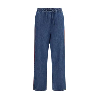 Valentino Garavani Wide-leg Denim With Side Stripe Jeans In Blue