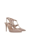 Valentino Garavani Rockstud Ankle Strap Pointed Toe Pump In Beige
