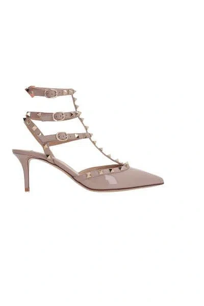 Valentino Garavani Rockstud Patent Leather Slingback Pumps In Neutral