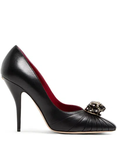 Valentino Garavani Pas De Chat 105 Embellished Gathered Textured-leather Pumps In Black