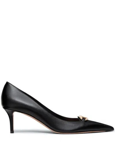 Valentino Garavani Valentino Vlogo Pointed-toe Calfskin Pumps In Black