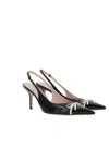 Valentino Garavani Leather Slingback With Patent Leather Toe In Black+ivory