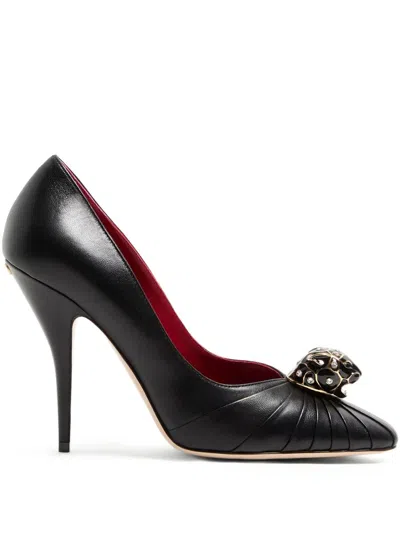 Valentino Garavani Pas De Chat 105 Embellished Gathered Textured-leather Pumps In Black