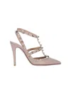 Valentino Pointed Toe Rockstud Pumps With Adjustable Ankle Strap In Pink